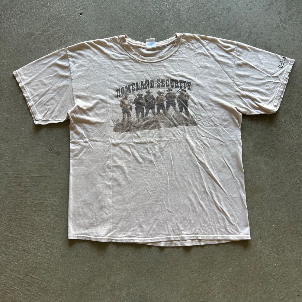Vintage Homeland Security Shirt Size XL Tan Colorado Funny Western